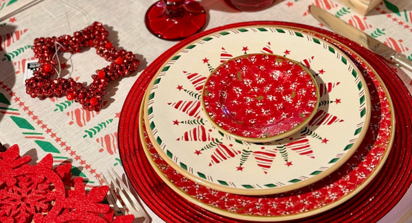 Nicholas Mosse pottery Christmas table setting with Red Lawn and Starlight plates