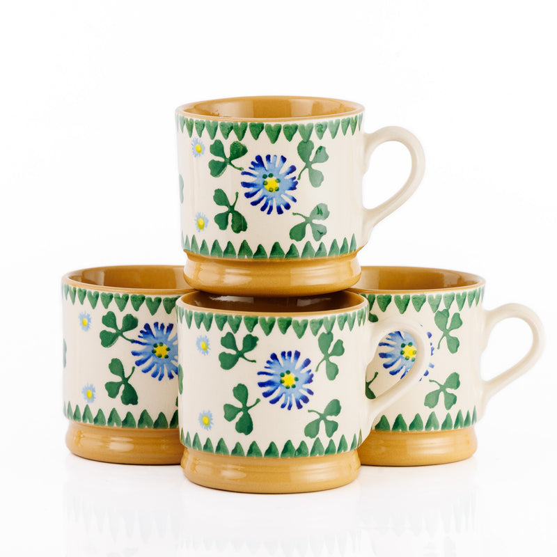 Set of four Small Mugs Clover Nicholas Mosse Pottery Ireland handcrafted spongeware