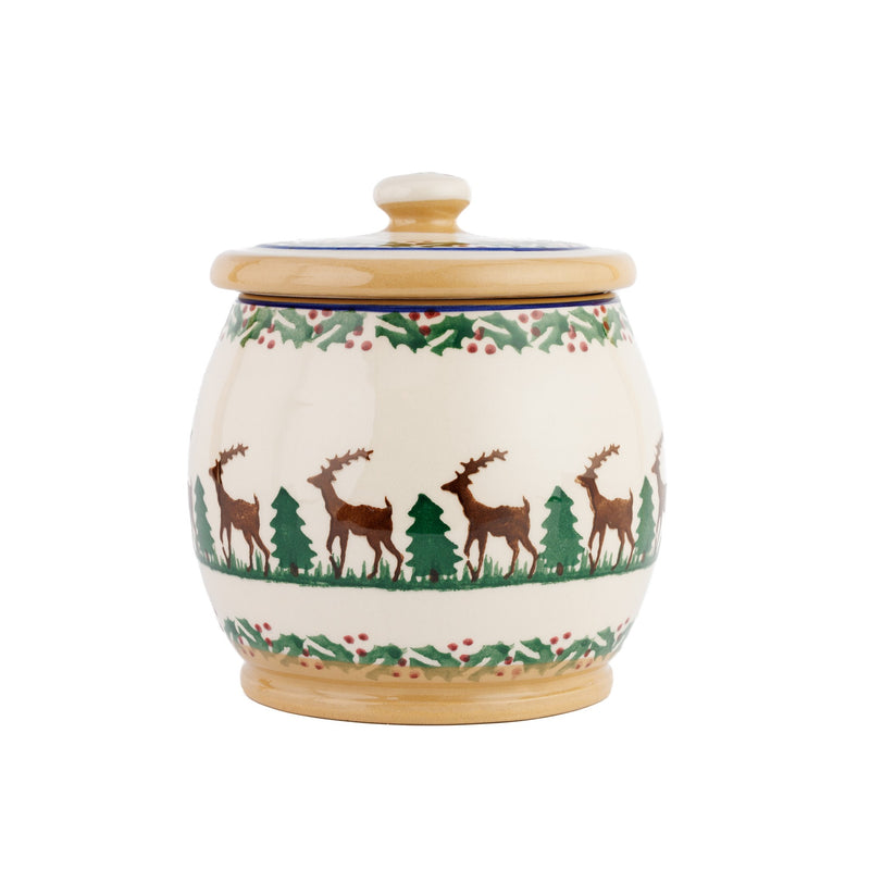 Small Round Lidded Jar Reindeer handmade spongeware Nicholas Mosse Pottery Ireland