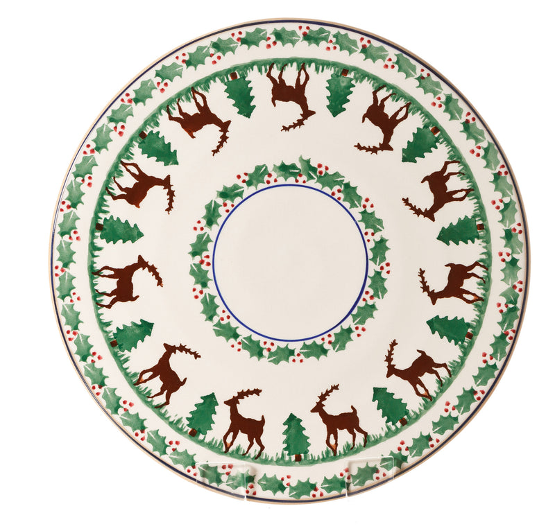 9" Footed Cake Plate Reindeer spongeware pottery by Nicholas Mosse, Ireland - Handmade Irish Craft - nicholasmosse.com