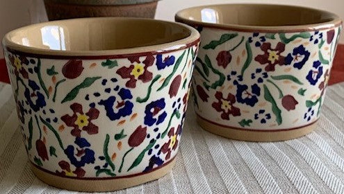 2 Custard Cups Wild flower Meadow spongeware pottery by Nicholas Mosse, Ireland - Handmade Irish Craft - nicholasmosse.com