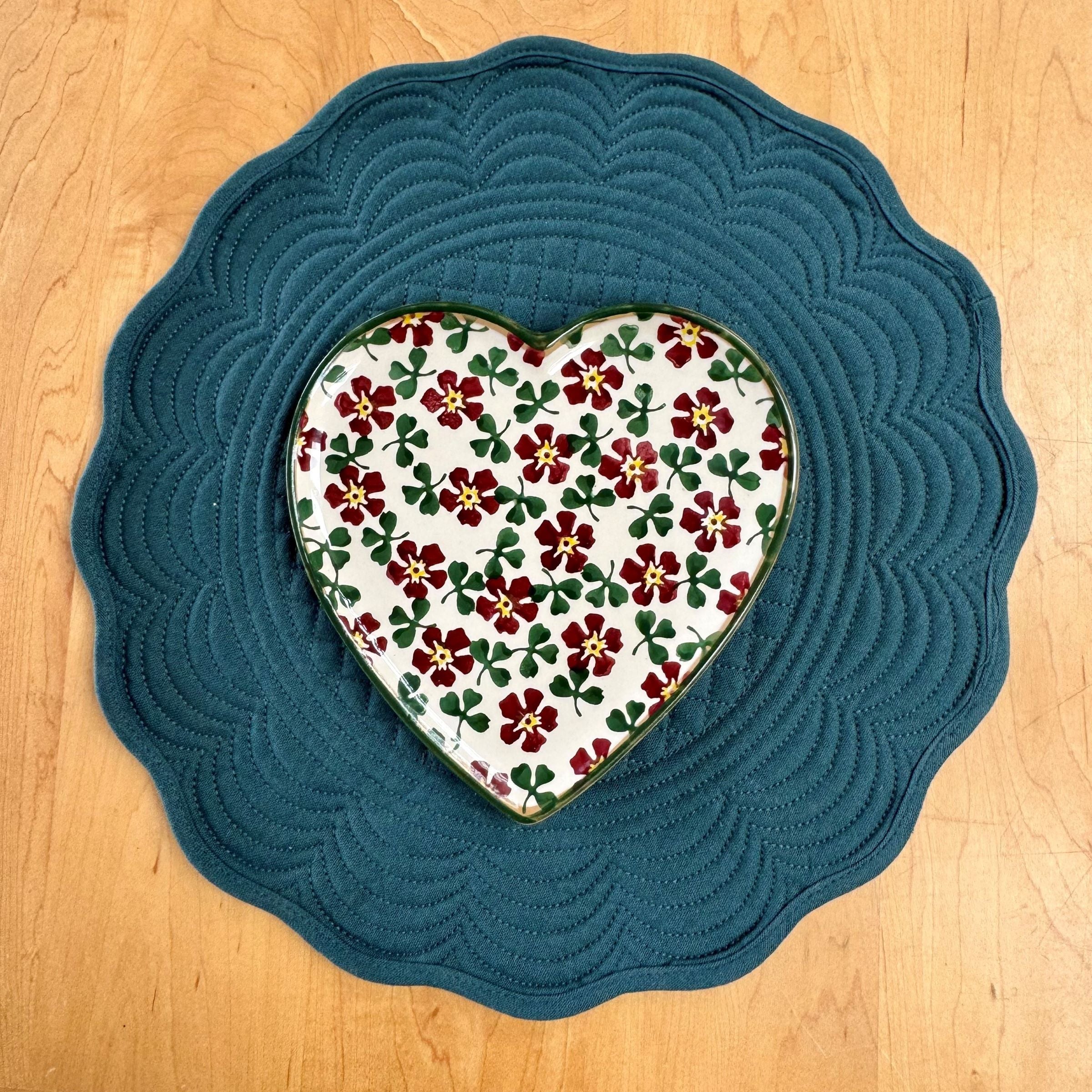 Medium Heart Plate Irish Rose handcrafted spongeware Irish Design by Nicholas mosse Pottery Ireland