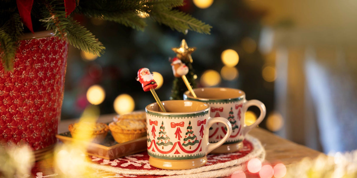 Special Edition Red Ribbon Christmas Mugs by Nicholas Mosse Pottery