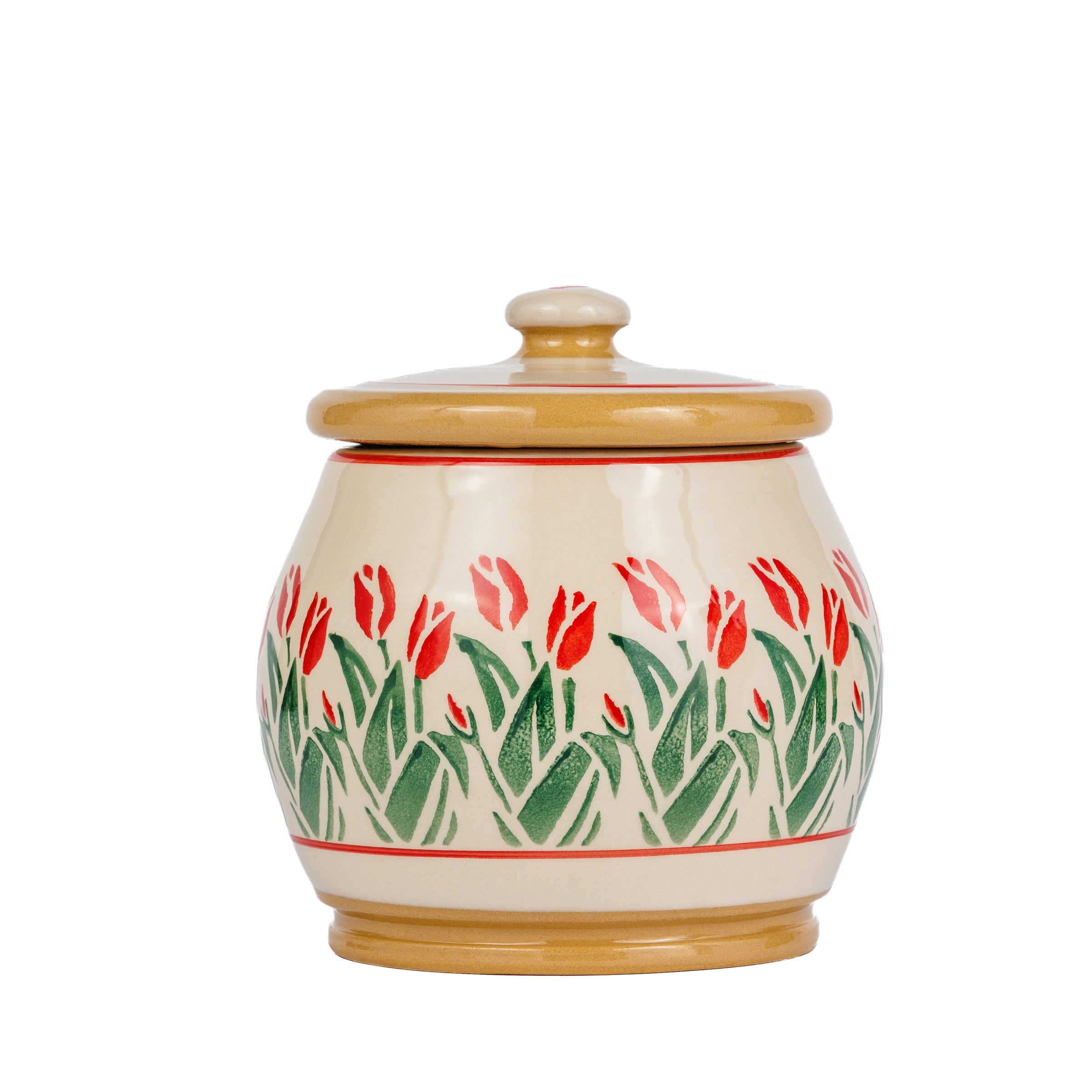 Small Round Lidded Jar Red Blooms beautifully handcrafted and Irish Designed in Ireland. Nicholas Mosse Pottery