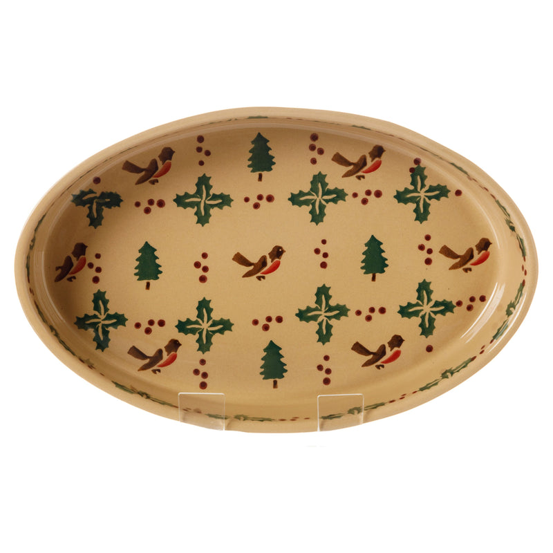 Medium Oval Oven Dish Winter Robin| NicholasMosse.com