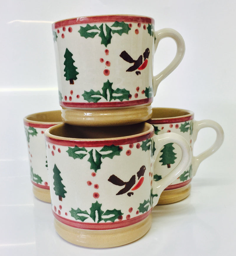4 Small Mugs Winter Robin spongeware pottery by Nicholas Mosse, Ireland - Handmade Irish Craft - nicholasmosse.com