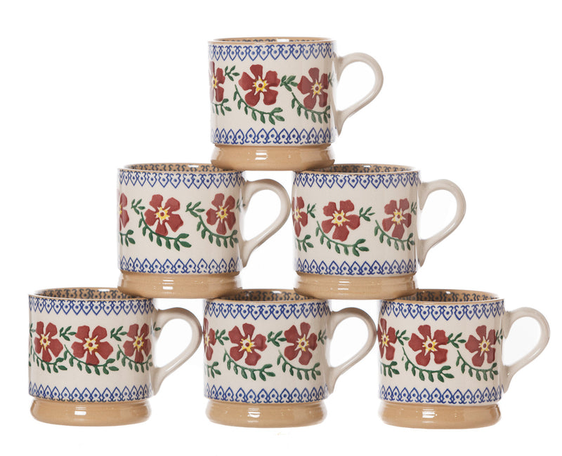 6 Small Mugs Old Rose spongeware pottery by Nicholas Mosse, Ireland - Handmade Irish Craft - nicholasmosse.com