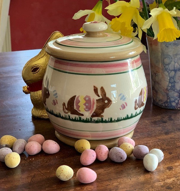 Small Lidded Jar Easter Bunny spongeware pottery by Nicholas Mosse, Ireland - Handmade Irish Craft - nicholasmosse.com