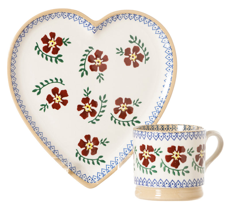 Medium Heart Plate and Small Mug Old Rose spongeware pottery by Nicholas Mosse, Ireland - Handmade Irish Craft - nicholasmosse.com