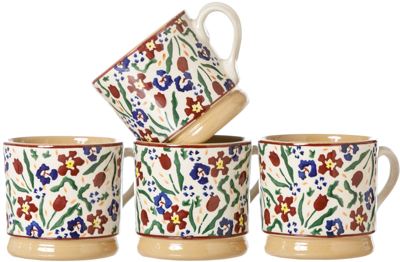 4 Small Mugs Wild Flower Meadow spongeware pottery by Nicholas Mosse, Ireland - Handmade Irish Craft - nicholasmosse.com