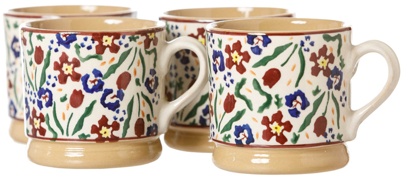 4 Small Mugs Wild Flower Meadow spongeware pottery by Nicholas Mosse, Ireland - Handmade Irish Craft - nicholasmosse.com
