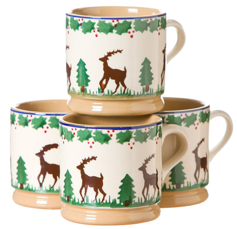 4 Small Mugs Reindeer spongeware pottery by Nicholas Mosse, Ireland - Handmade Irish Craft - nicholasmosse.com