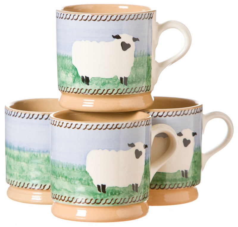 4 Small Mugs Sheep spongeware pottery by Nicholas Mosse, Ireland - Handmade Irish Craft - nicholasmosse.com