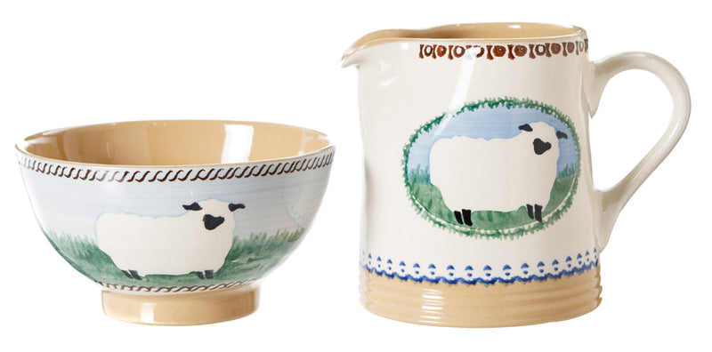 Small Bowl and Small Cylinder Jug Sheep spongeware pottery by Nicholas Mosse, Ireland - Handmade Irish Craft - nicholasmosse.com