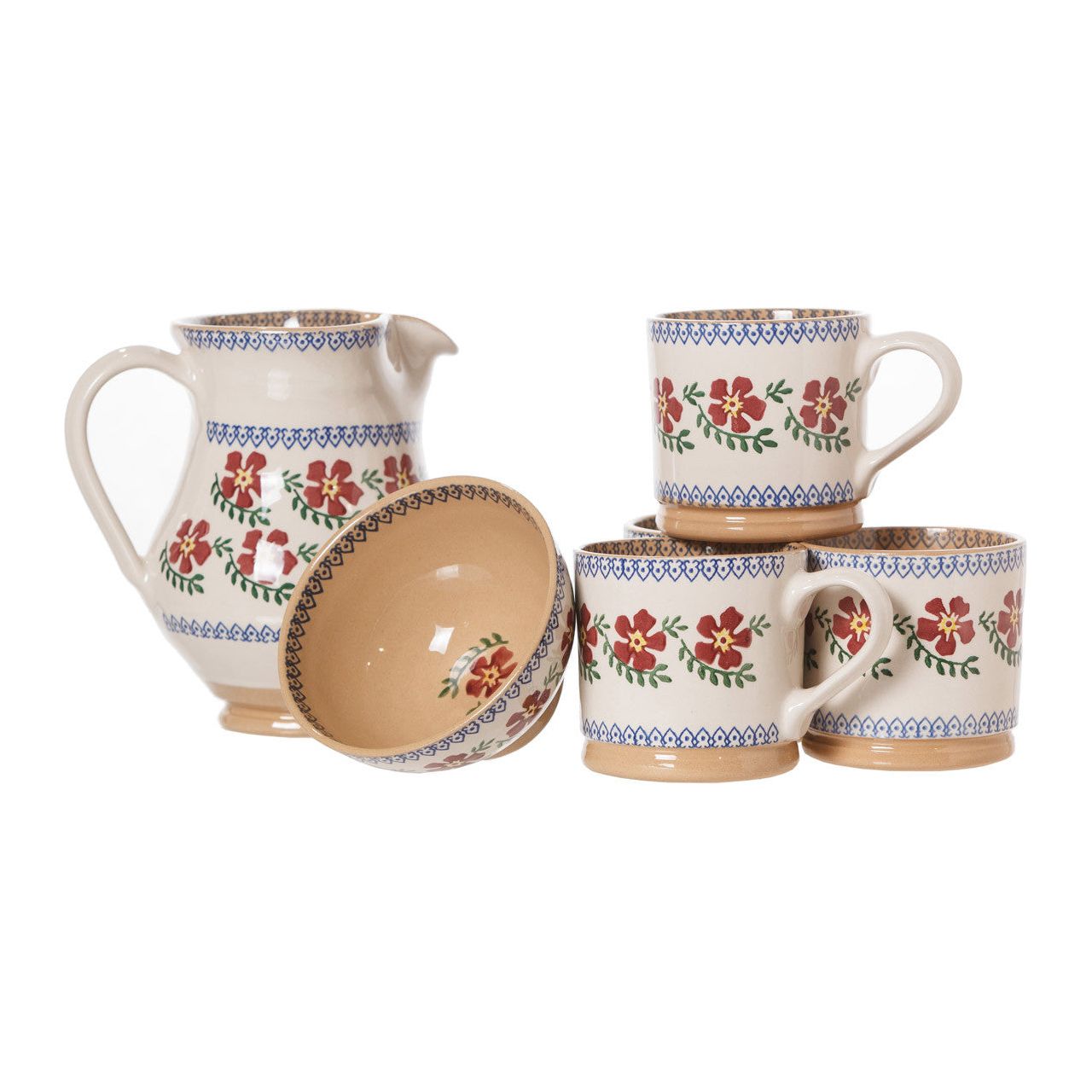 4 Large Mugs, Medium Jug & Small Bowl Old Rose | NicholasMosse.com