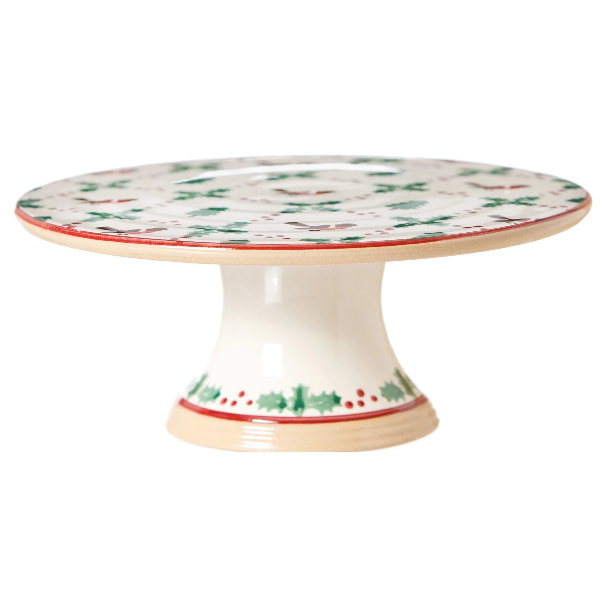 9" Footed Cake Plate Winter Robin | NicholasMosse.com