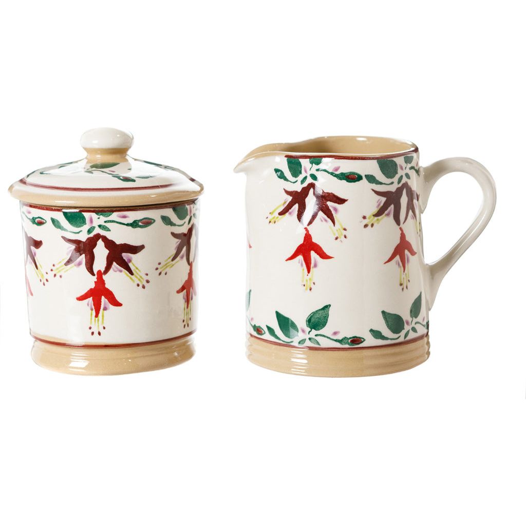 Lidded Sugar Bowl and Small Cylinder Jug Fuchsia | NicholasMosse.com