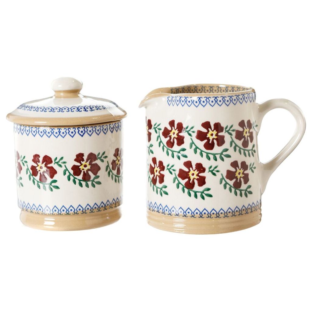 Lidded Sugar Bowl and Small Cylinder Jug Old Rose | NicholasMosse.com