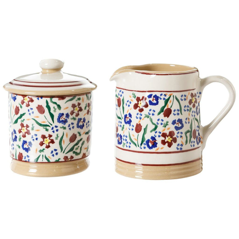 Lidded Sugar Bowl and Small Cylinder Jug Wild Flower Meadow | NicholasMosse.com