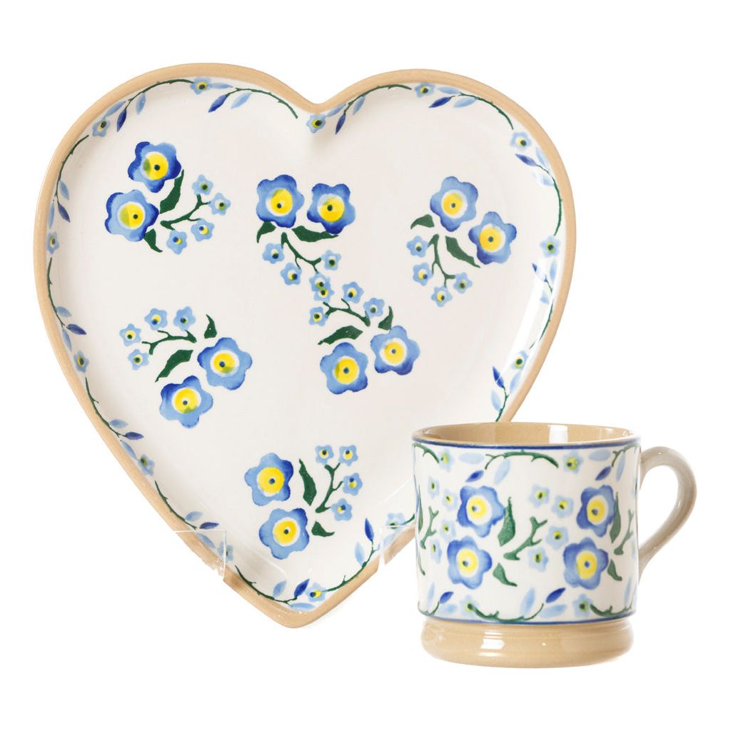 Medium Heart Plate and Small Mug Forget Me Not | NicholasMosse.com