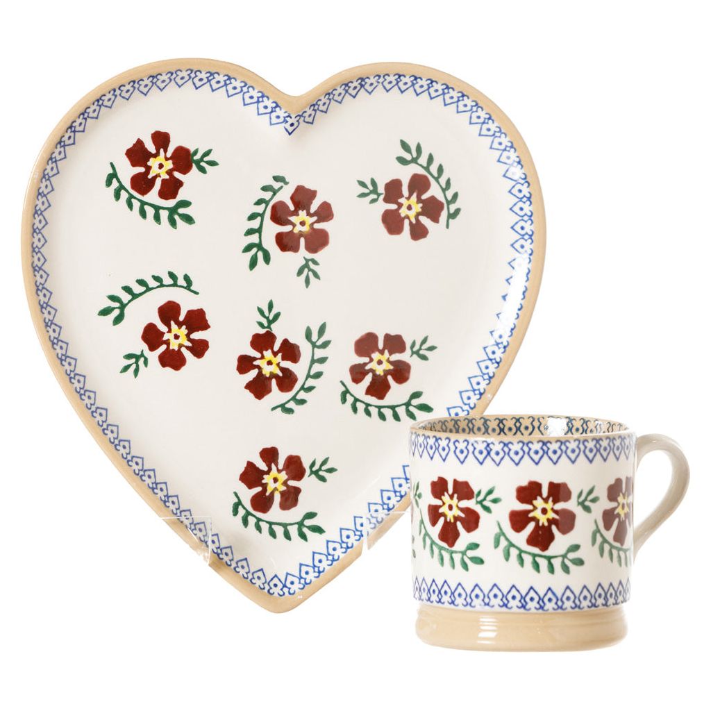 Medium Heart Plate and Small Mug Old Rose | NicholasMosse.com