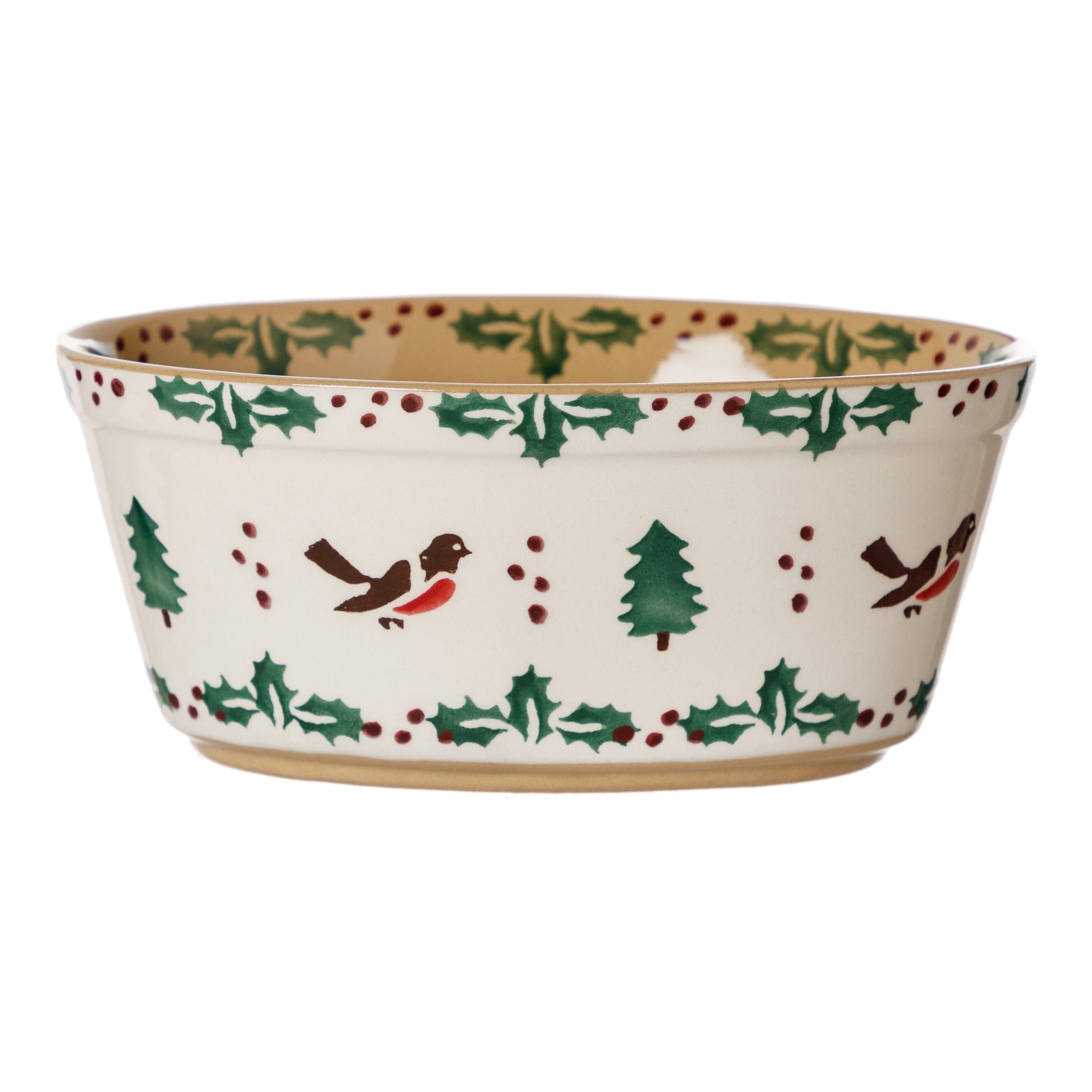 Small Oval Pie Dish Winter Robin | NicholasMosse.com